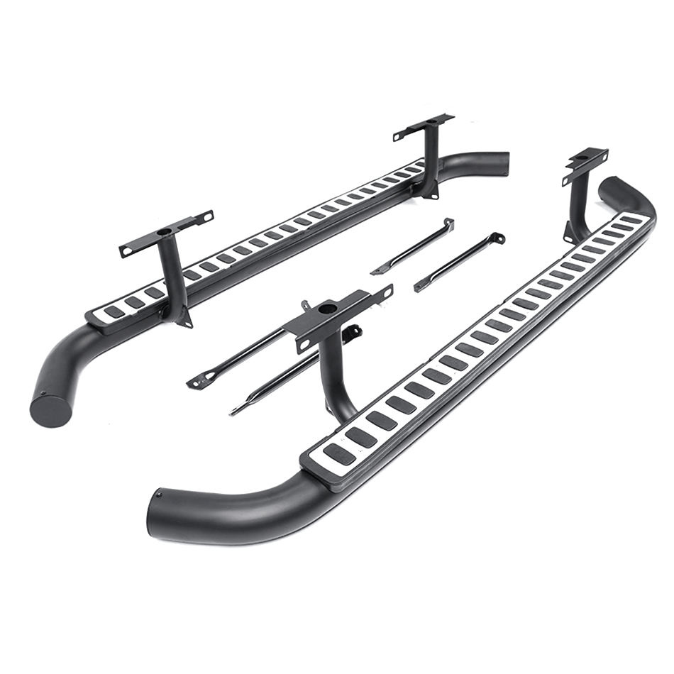 Tubular Side Steps Black/Silver Fire & ice Style for Classic Defender 110 - E110