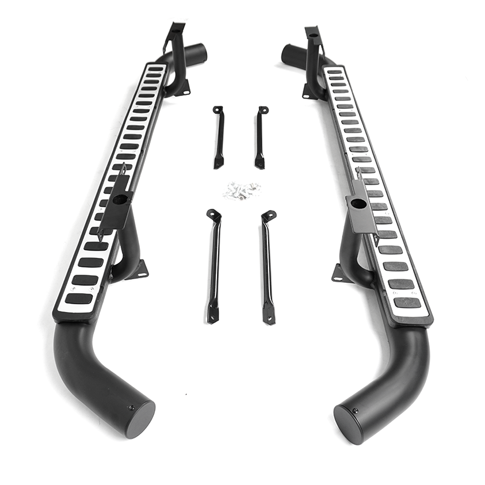 Tubular Side Steps Black/Silver Fire & ice Style for Classic Defender 110 - E110