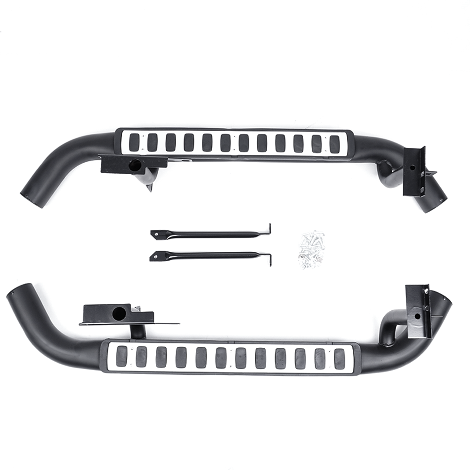 Classic Defender 90 Tubular Side Steps Black/Silver Fire & Ice Style - E190
