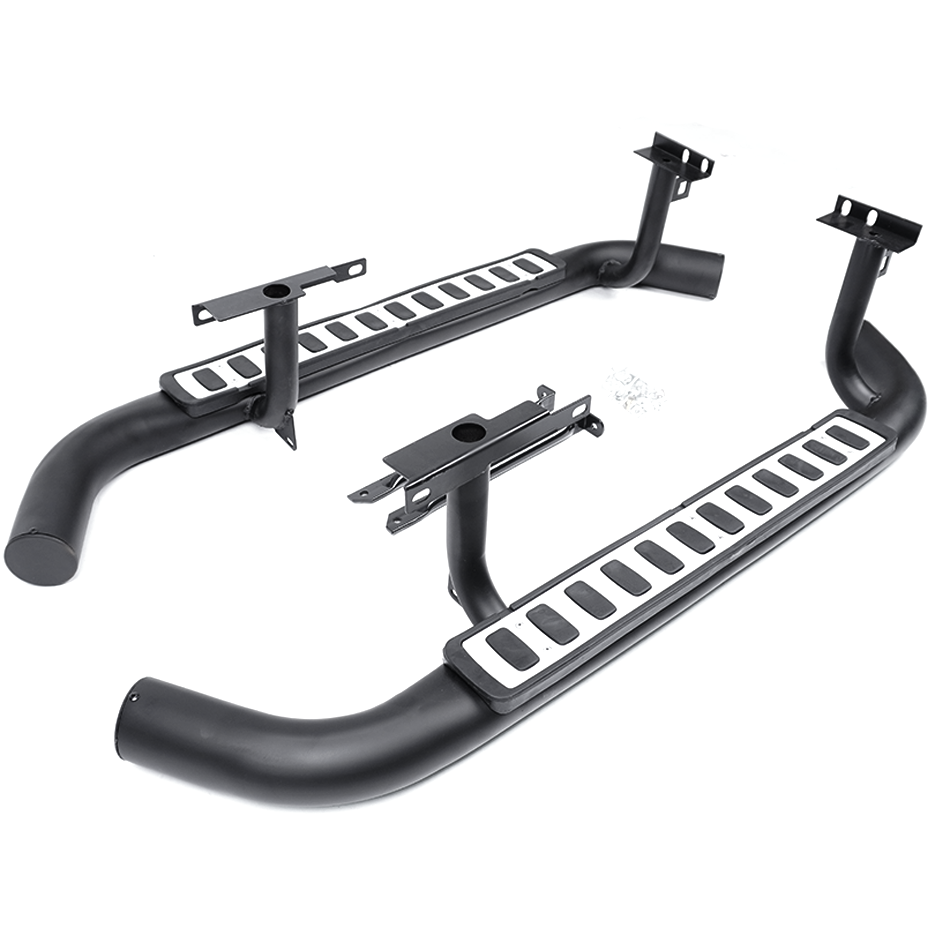 Classic Defender 90 Tubular Side Steps Black/Silver Fire & Ice Style - E190