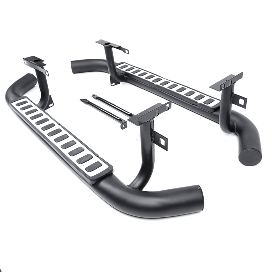 Classic Defender 90 Tubular Side Steps Black/Silver Fire & Ice Style - E190