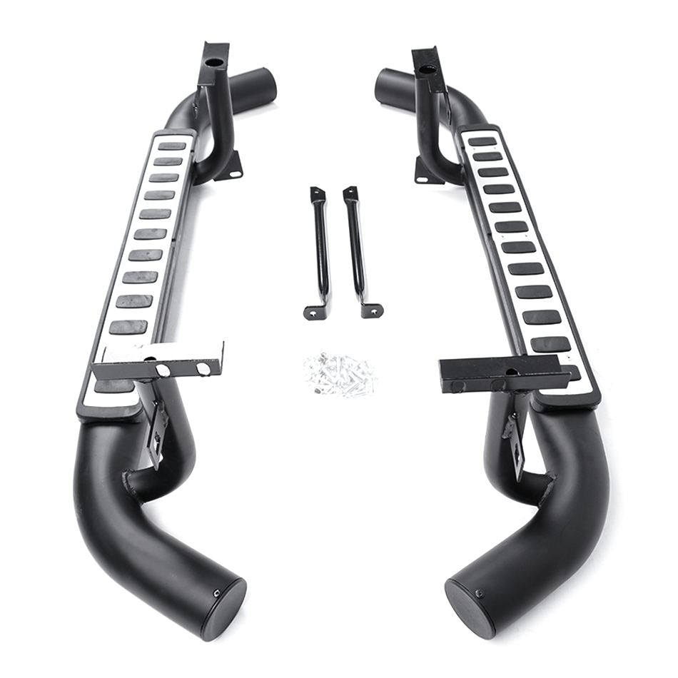 Classic Defender 90 Tubular Side Steps Black/Silver Fire & Ice Style - E190