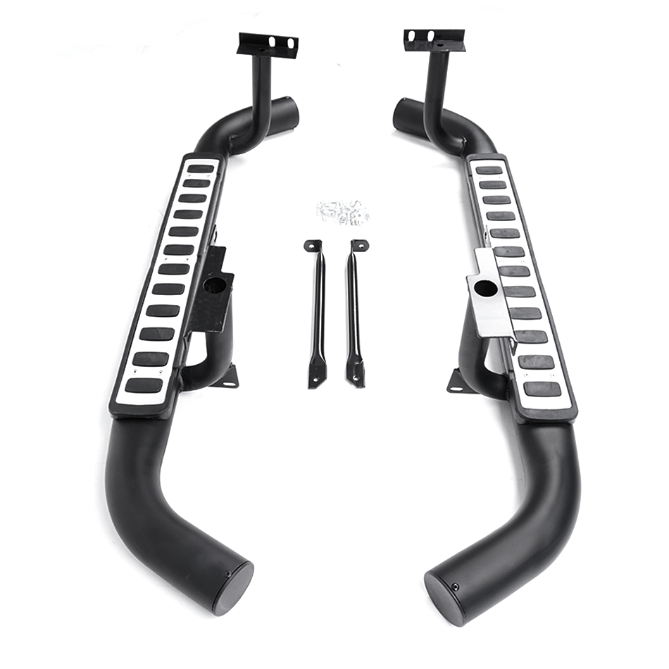 Classic Defender 90 Tubular Side Steps Black/Silver Fire & Ice Style - E190