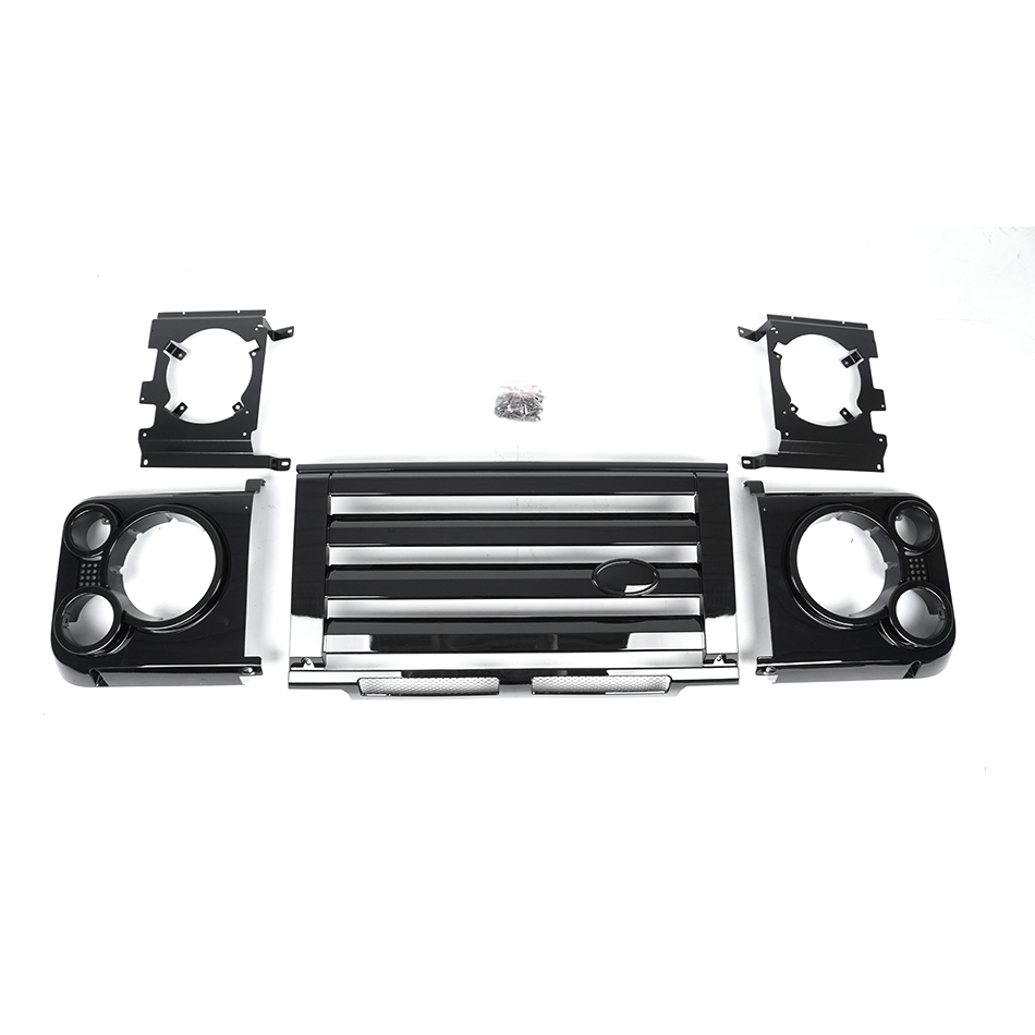 SVX Style Front Grille Gloss Black & Headlamp Cases for Classic Defender 2007+ - E41