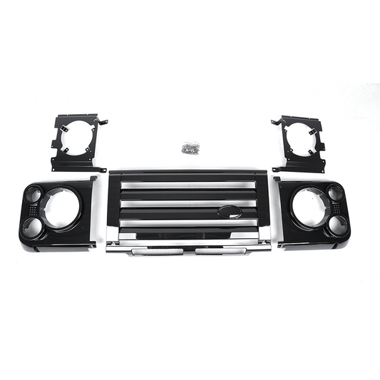 SVX Style Front Grille Gloss Black & Headlamp Cases for Classic Defender 2007+ - E41
