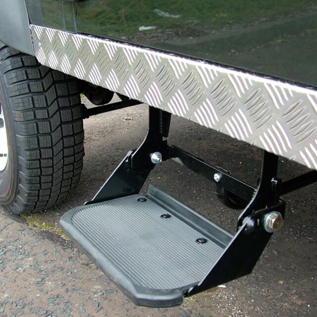 2x Land Rover Defender up to 2016 models Folding Side Step & Fitting Kit - E929